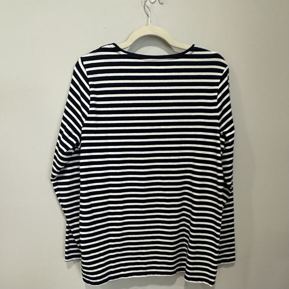 TALBOTS CREWNECK LONG SLEEVE STRIPED NAVY TEE - SHIMMER STRIPE ORNAMENT 1X - Picture 6 of 6